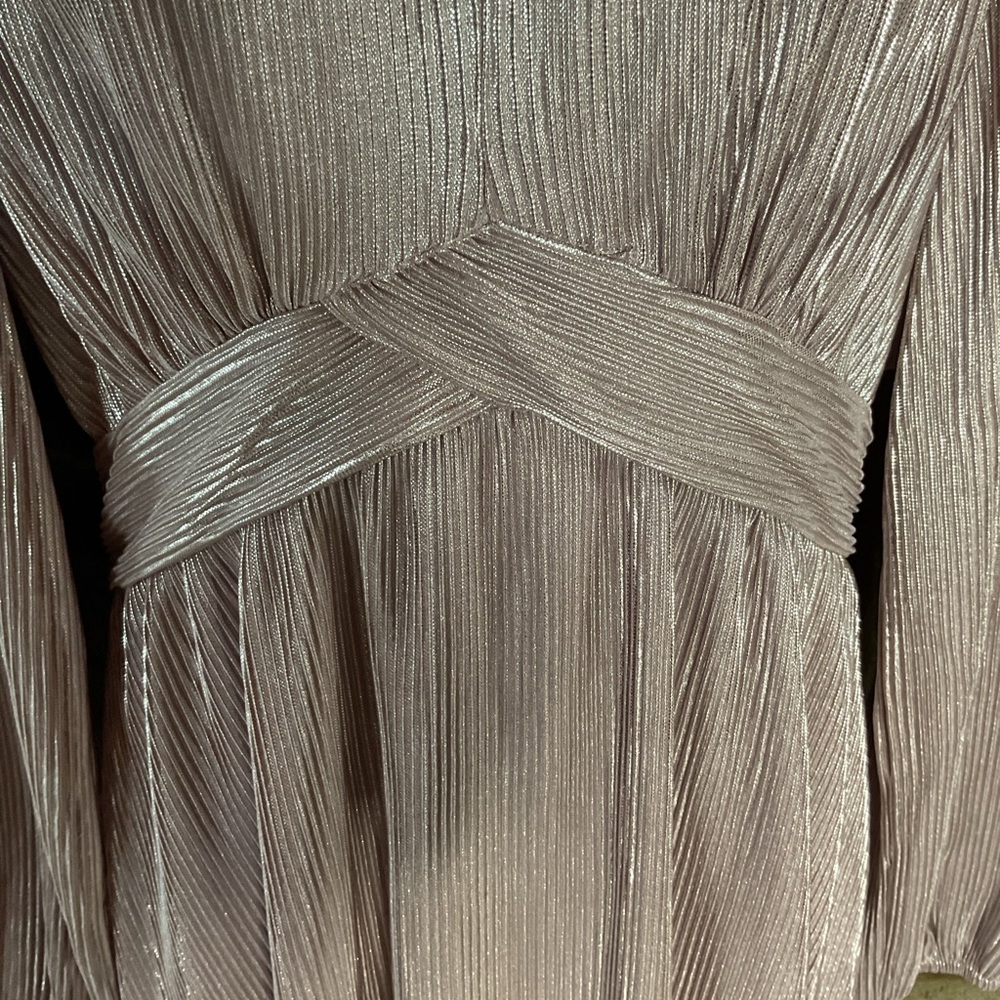 1.4.3. Story by Line Up Metallic Blush Plissé V-Neck Long Sleeve Dress - Picture 7 of 16
